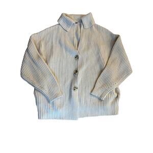 Free People Cream Boho Chunky Knit Oversized Cotton Cardigan Sweater Large